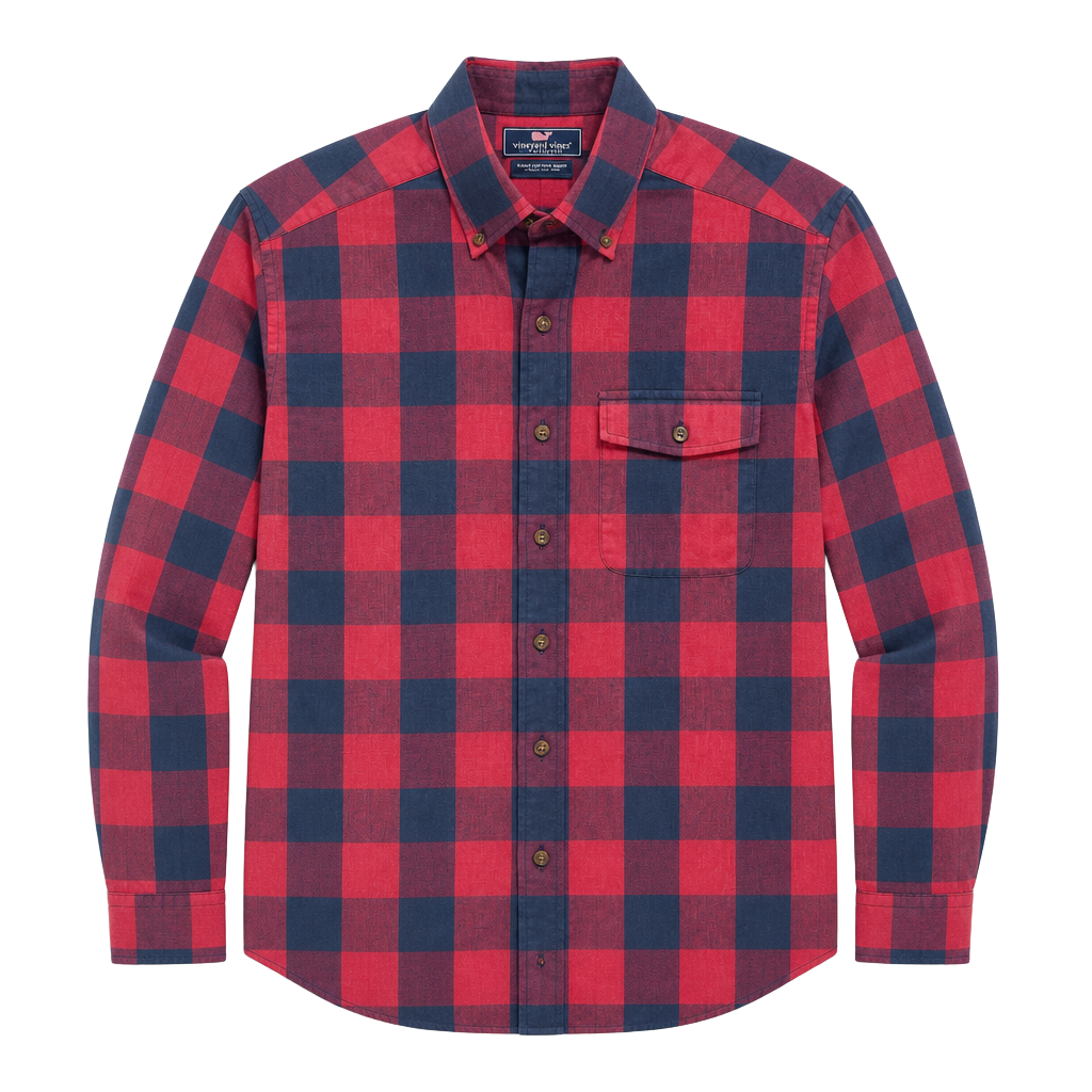 Vineyard Vines Slim Fit Crosby Shirt Men’s Small Red Navy Buffalo Plaid Linen 1