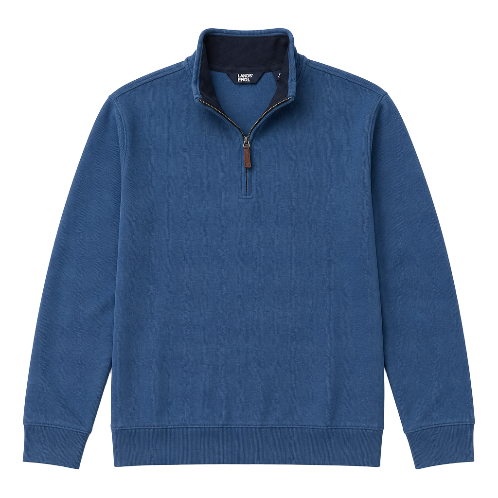 Lands’ End Men’s Bedford Quarter Zip Sweater Evening Blue Size S NWT 1
