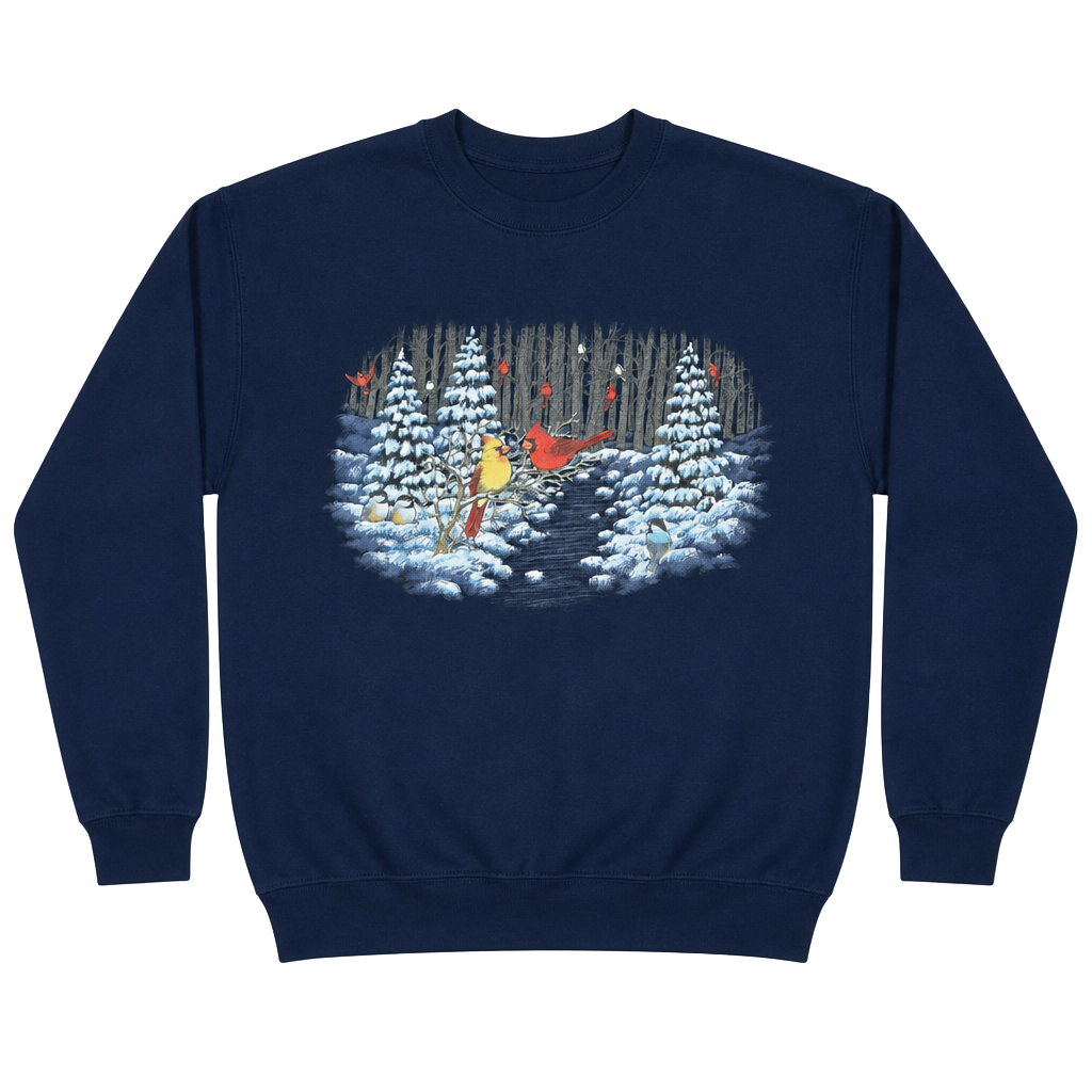 Day Breeze Vintage Winter Forest Cardinals Graphic Sweatshirt Navy Blue Size 1X 1