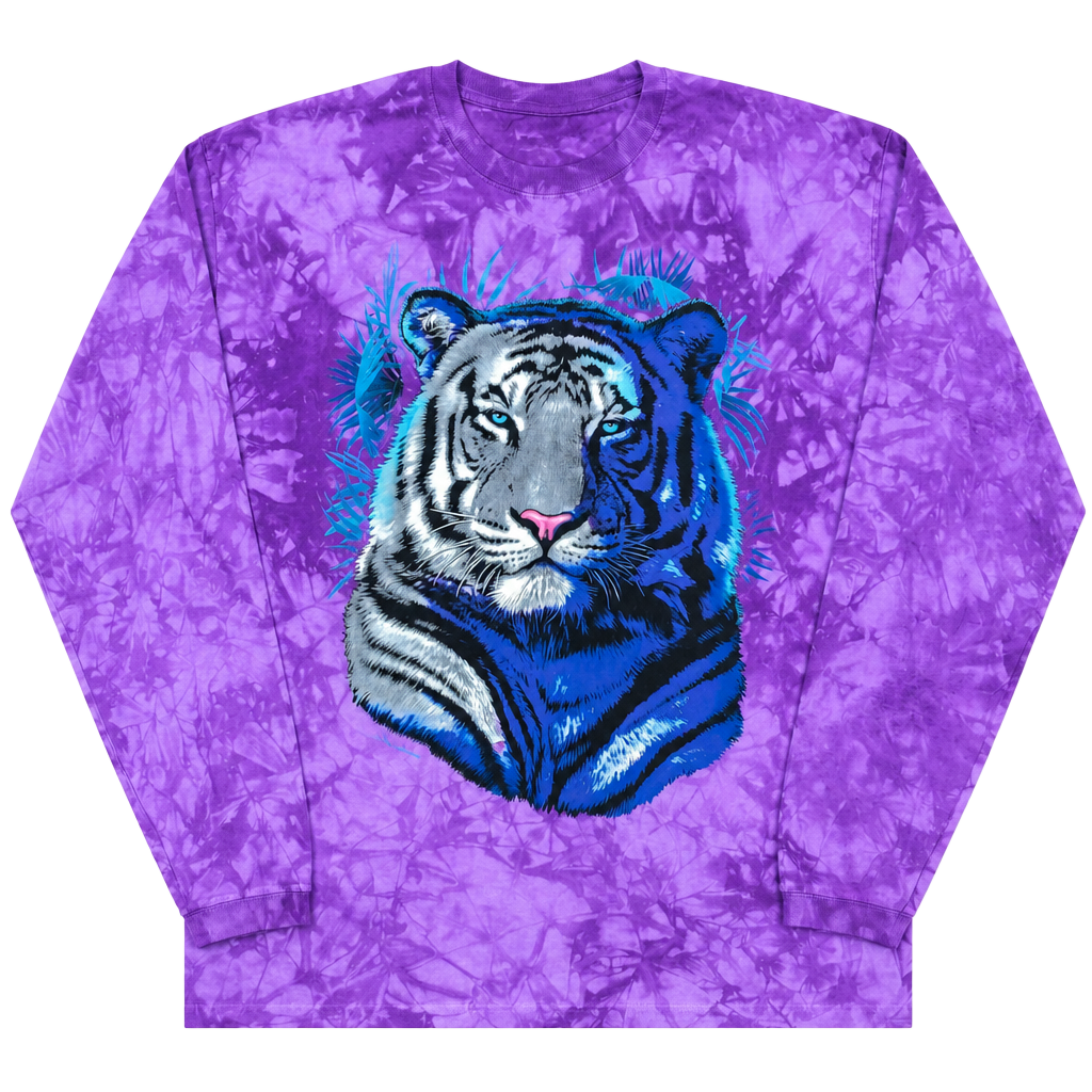 Back to Earth Nature Wear Tiger Graphic Long Sleeve Purple Tie Dye Shirt 1