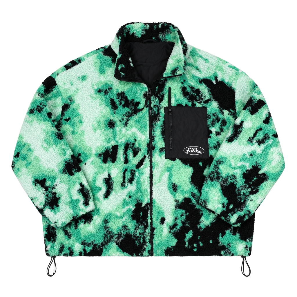 No Fear x H&M Sherpa Fleece Jacket Size XXL Green Black Tie Dye Zip 1