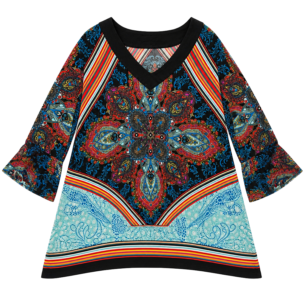 Caleesa Paisley Print V-Neck Tunic Top 2X 1