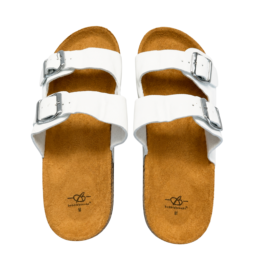 Bobbie Brooks Women's White Double Buckle Strap Sandals Size M 7/8 1