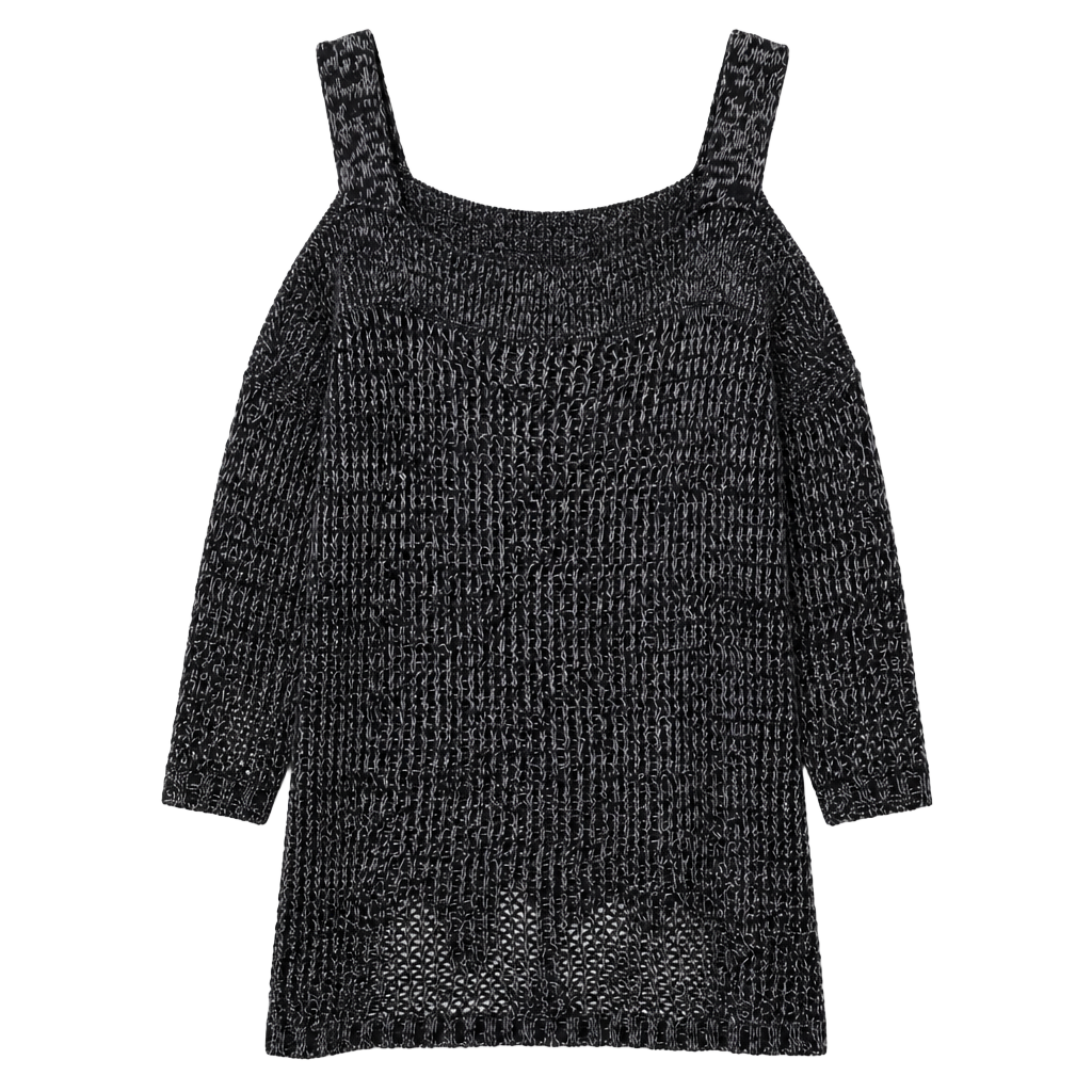Gibson & Latimer Black and White Cold Shoulder Open Knit Sweater 2X 1