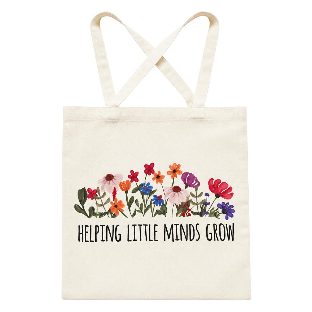 Helping Little Minds Grow Floral Canvas Tote Bag 1