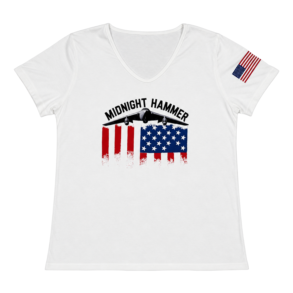 Midnight Hammer B-52 Patriotic Graphic V-neck T-Shirt White Women’s XXL 1