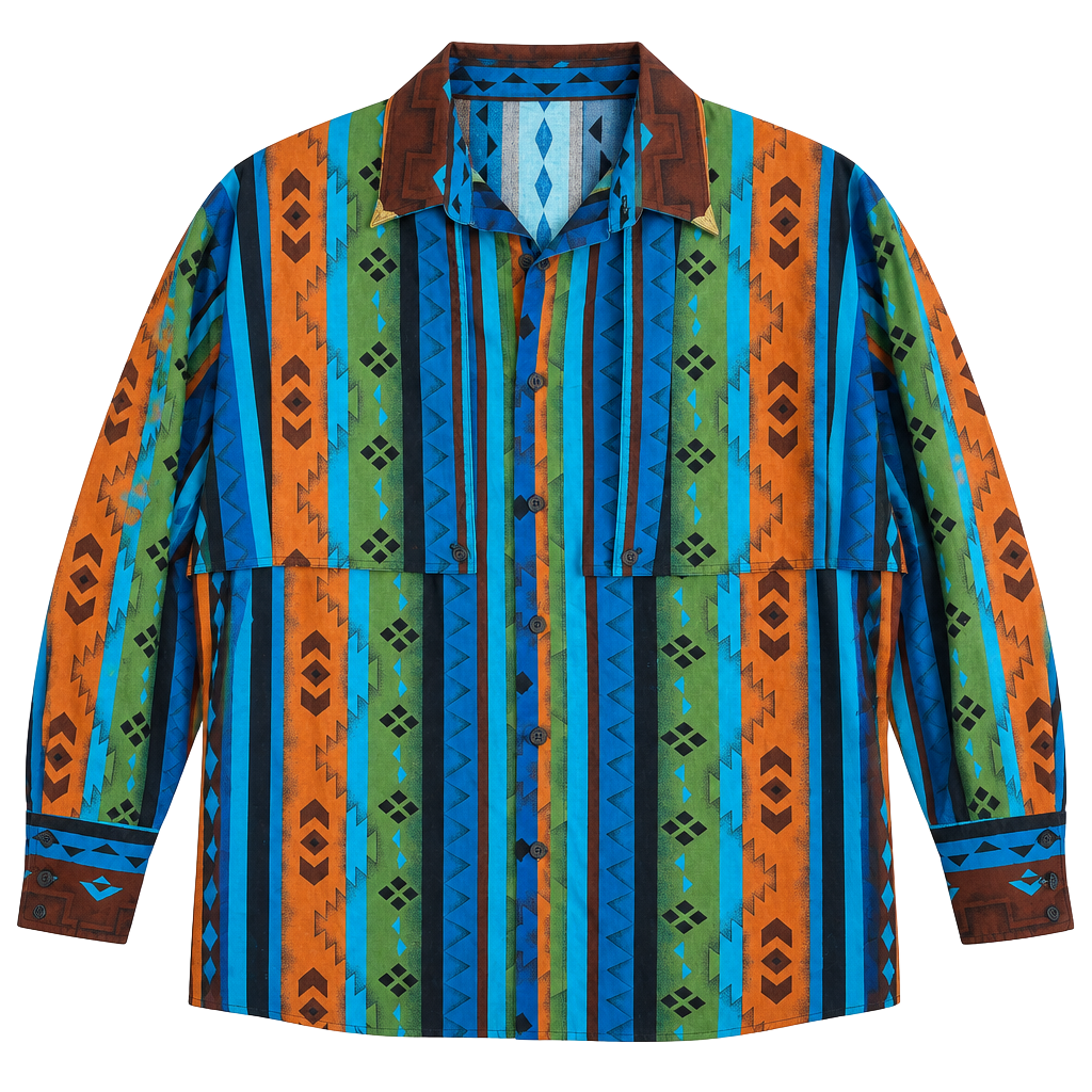 Vintage Aztec Southwestern Print Long Sleeve Western Shirt 1
