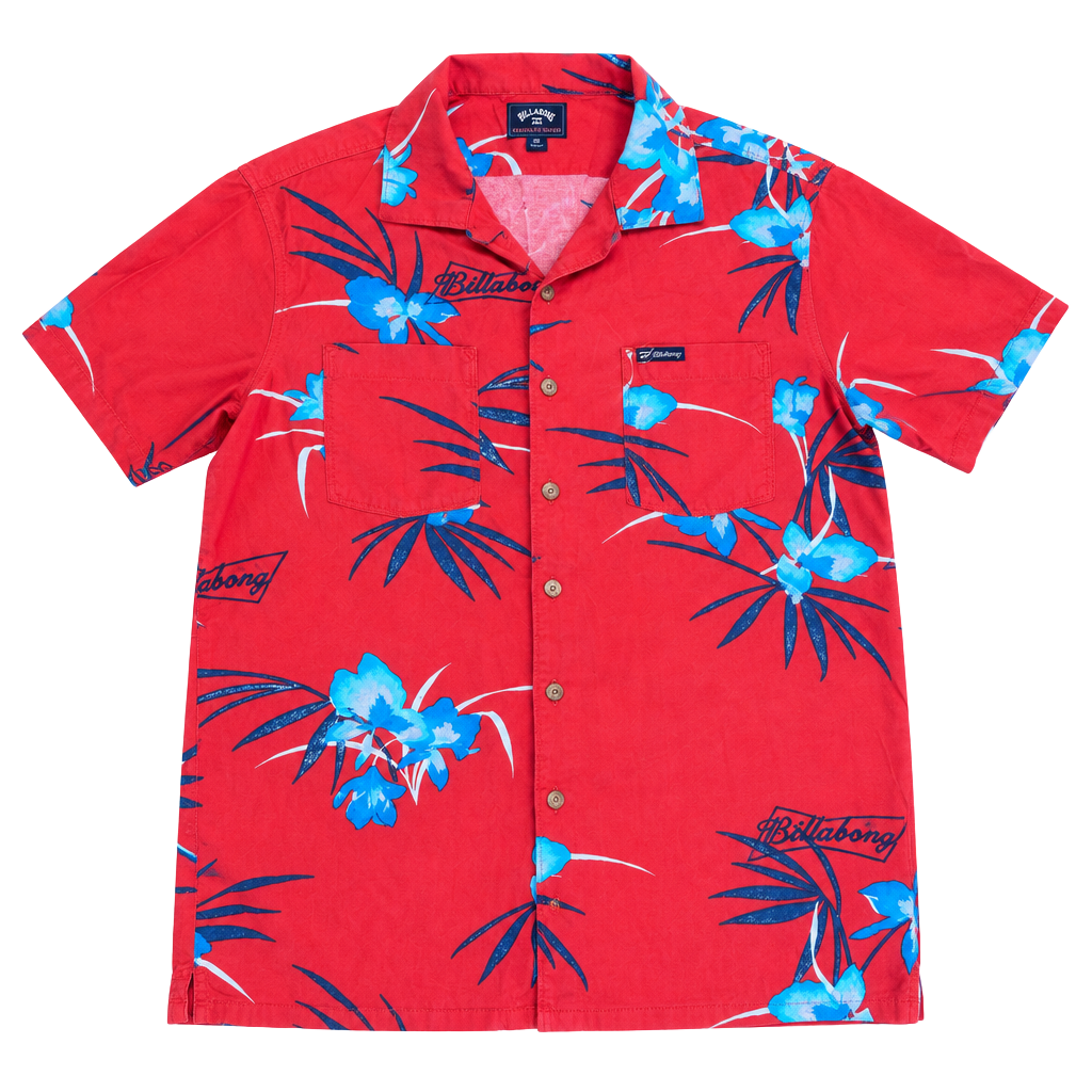 Billabong Budweiser Button-Down Shirt Size M Red Floral Short Sleeve 1
