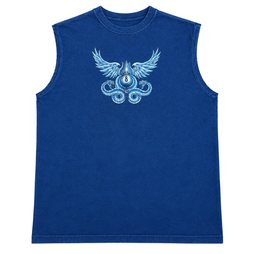 Sirco Graphic Sleeveless T-Shirt Size XL Blue 8-Ball Snakes Wings Vintage 1