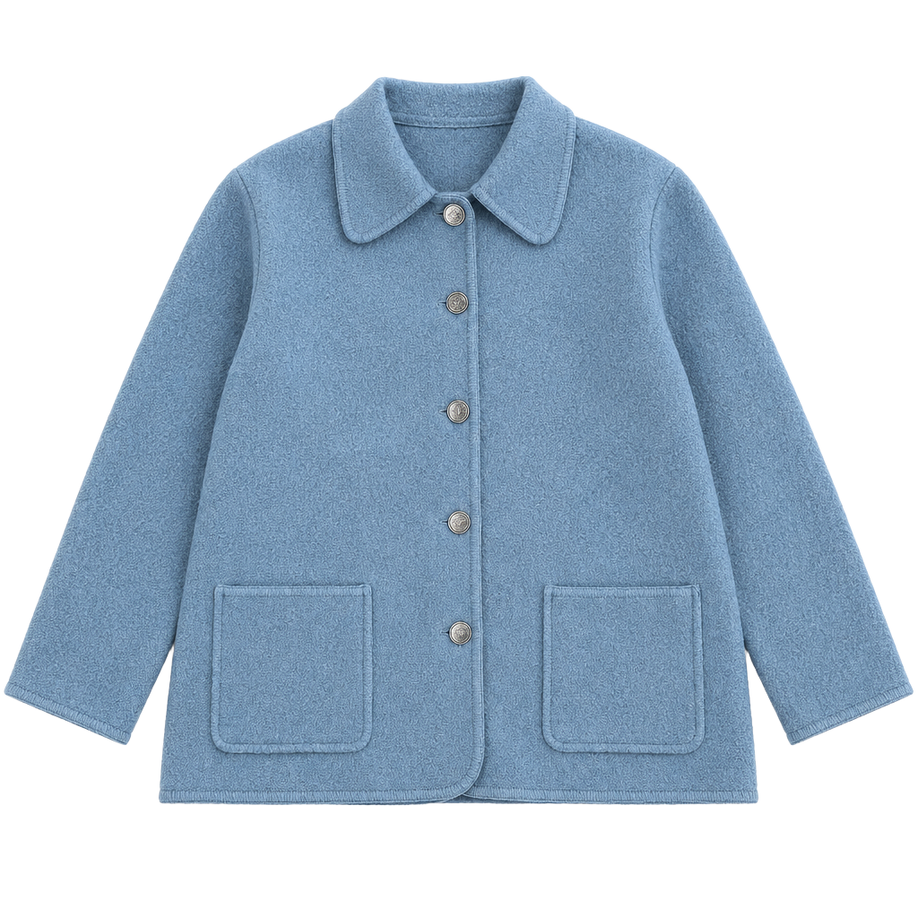 Casual Corner Wool Jacket Size L Blue Button Front Collared Pocket 1