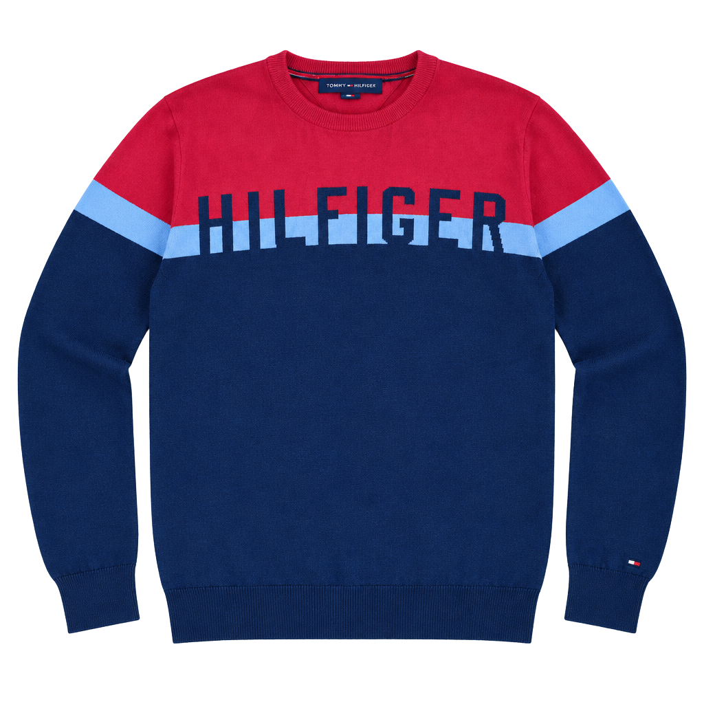 Tommy Hilfiger Logo Colorblock Sweater Size S/P Red White Blue 1