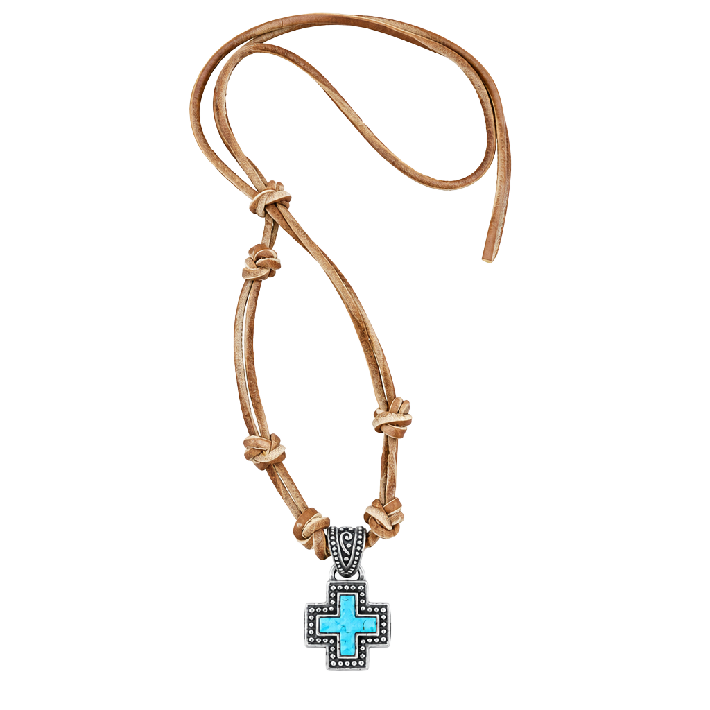 Unbranded Sterling Silver 925 Turquoise Cross Leather Cord Necklace 1
