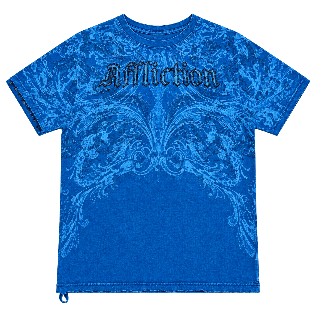 Affliction Graphic T-Shirt Blue Distressed Y2K 1
