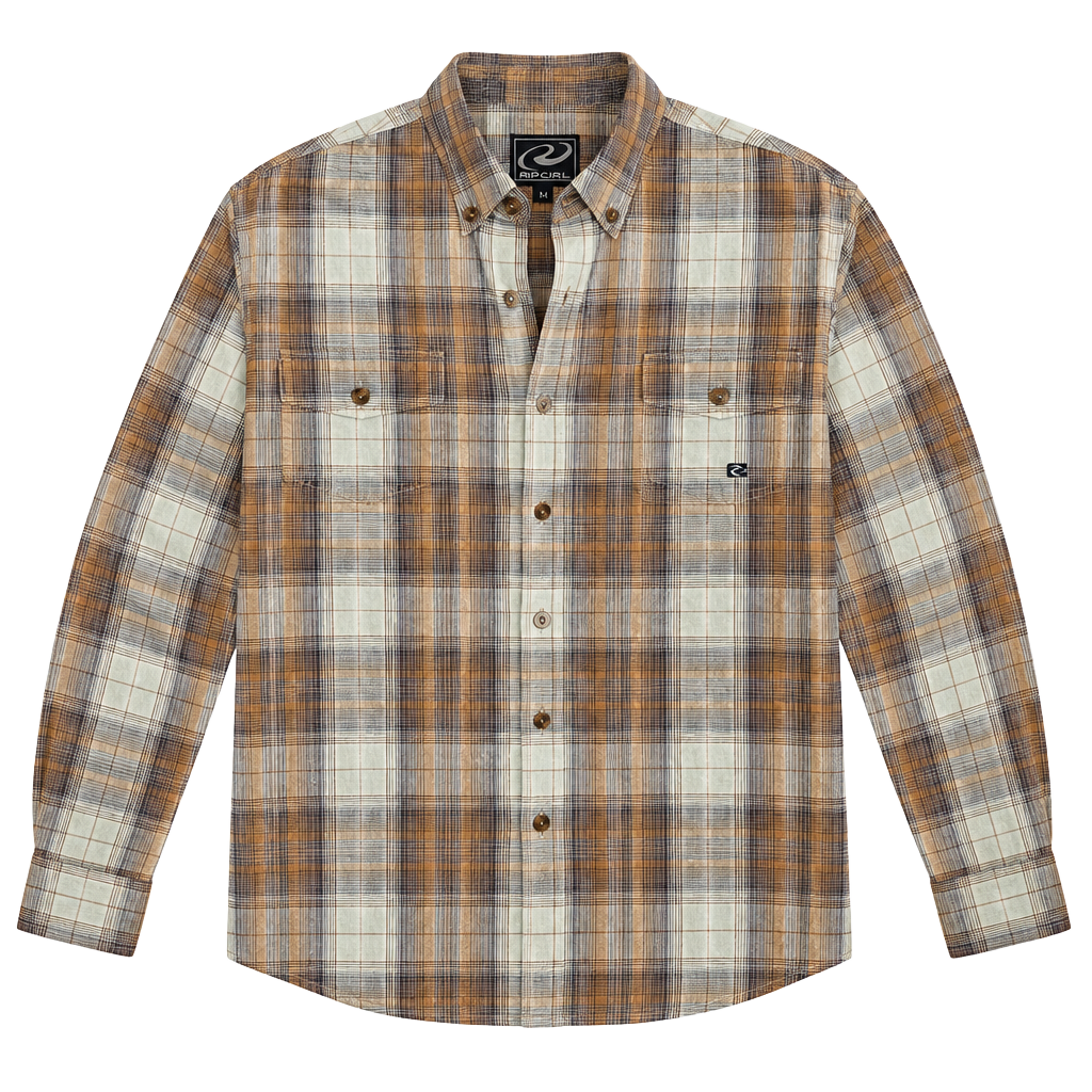 Roper Plaid Button-Down Shirt Size XL 16-18 Brown Tan Long Sleeve Cotton 1