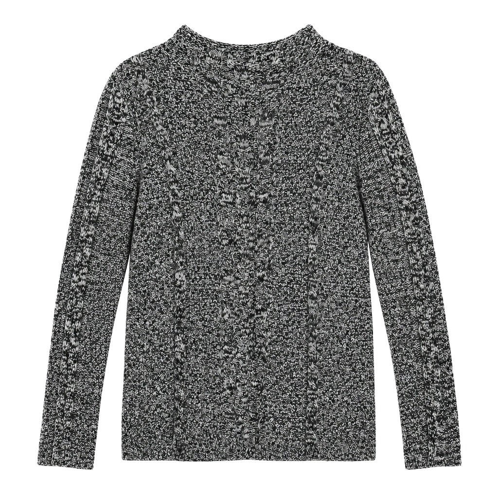 Gap Cable Knit Mock Neck Sweater Size S Black White Melange 1
