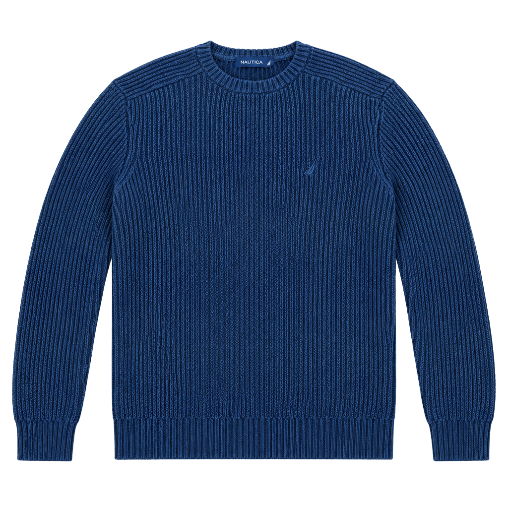 Nautica Cotton Ribbed Crewneck Sweater Size L Dark Navy Blue 1