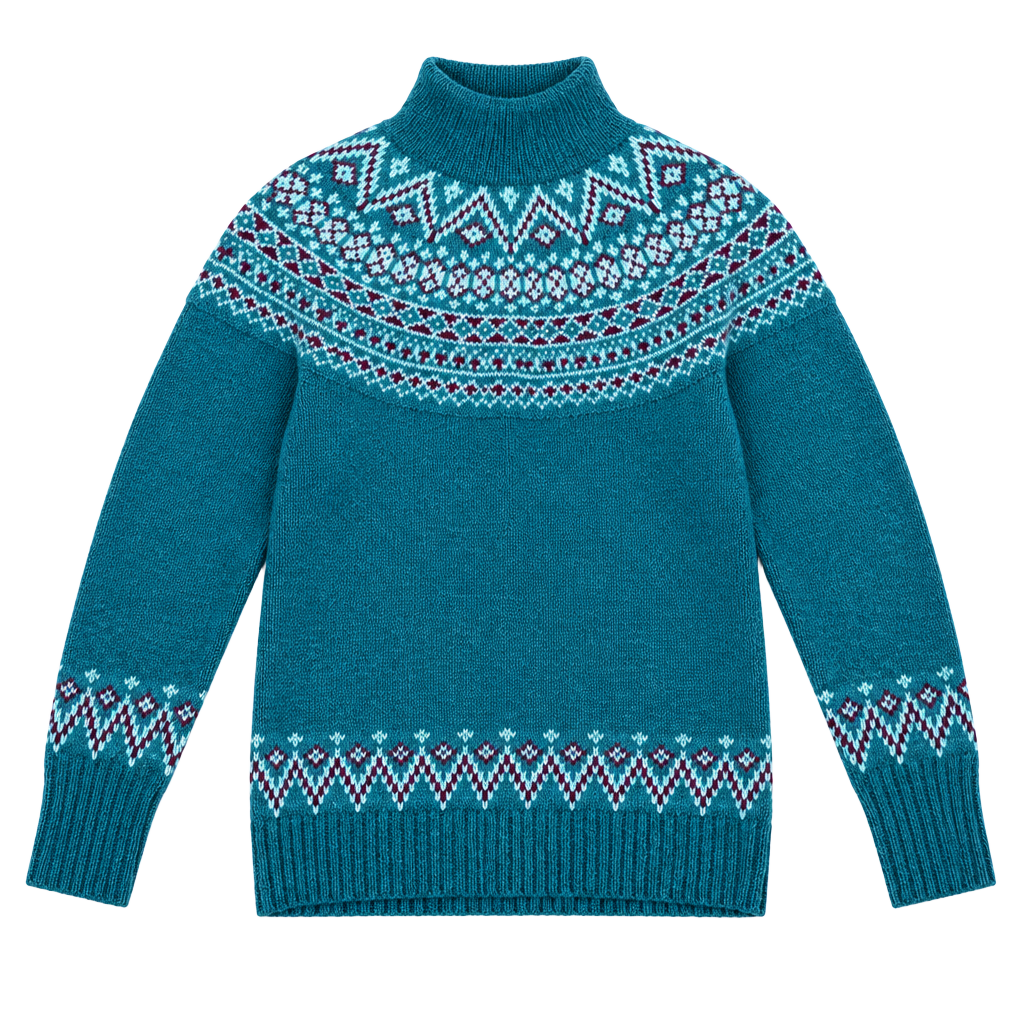L.L. Bean Fair Isle Turtleneck Sweater Size S Blue Wool Blend 1