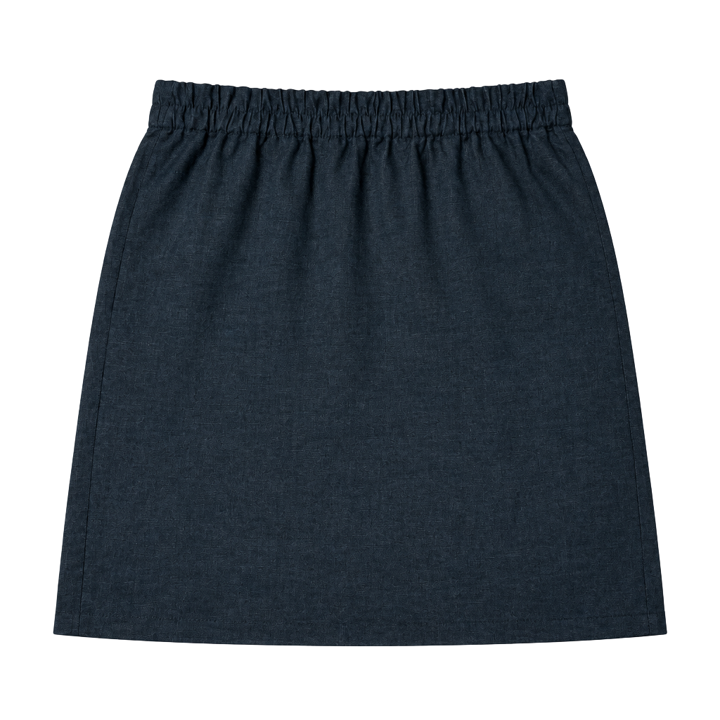 J. Crew 100% Linen Pull-On Skirt Black Elastic Waist Pocket 1