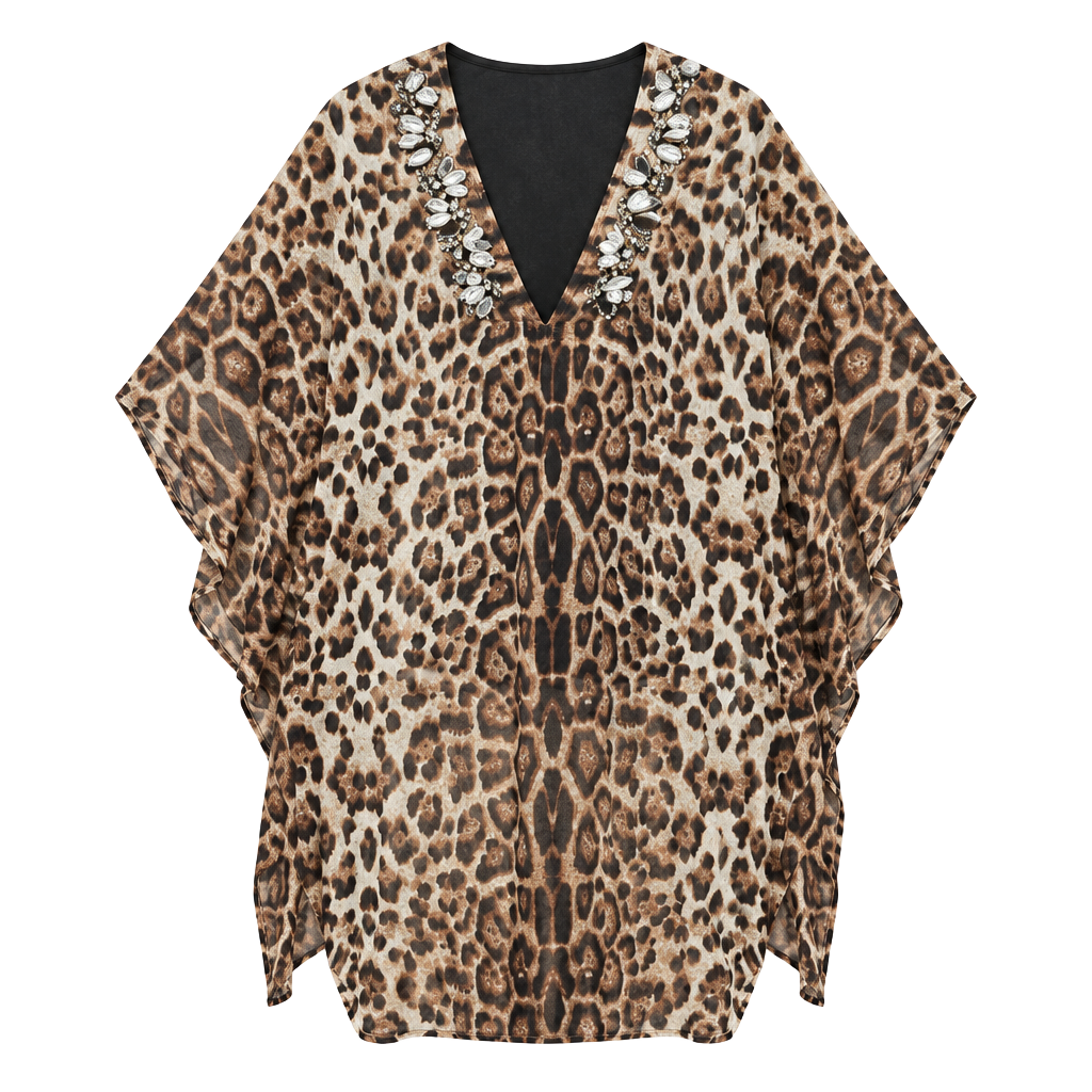 Women’s Leopard Print 100% Cotton Oversized Kaftan Tunic Cover-Up Brown 1