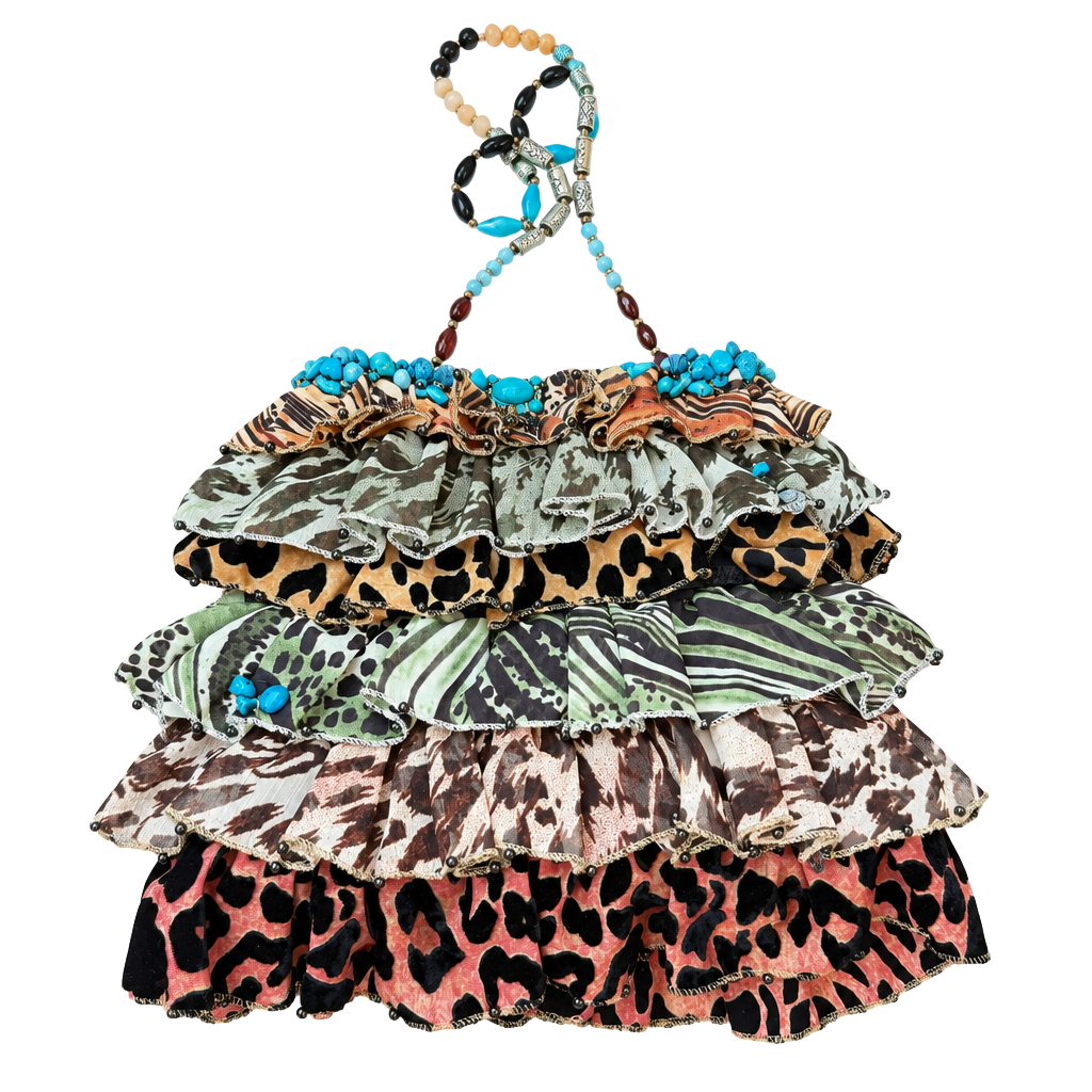 Mary Frances Bag 853 Animal Print Ruffle Turquoise Beaded Shoulder Bag 1