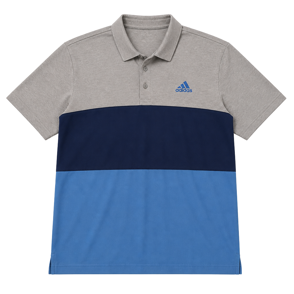 Adidas Golf Polo Shirt Size L Gray Blue Colorblock Athletic 1