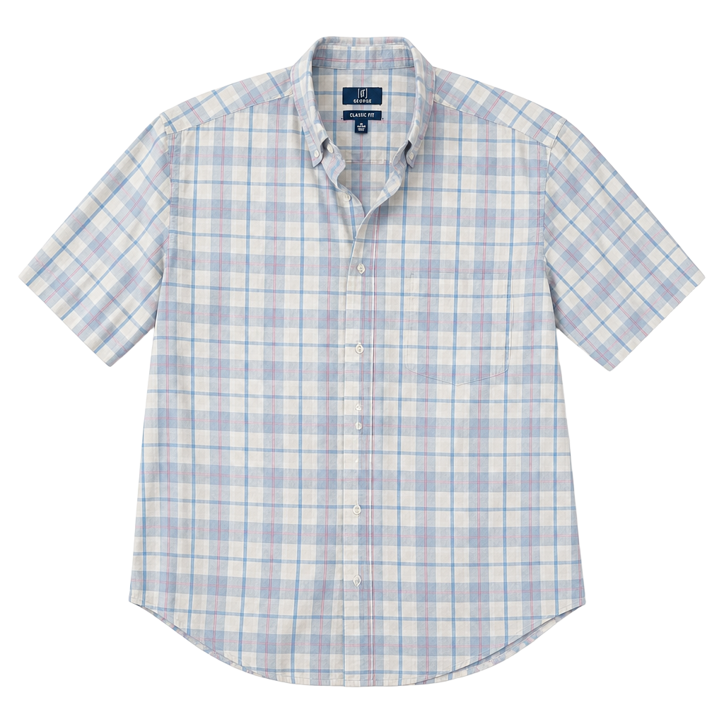 George Classic Fit Plaid Short Sleeve Shirt Size XL Blue White 1