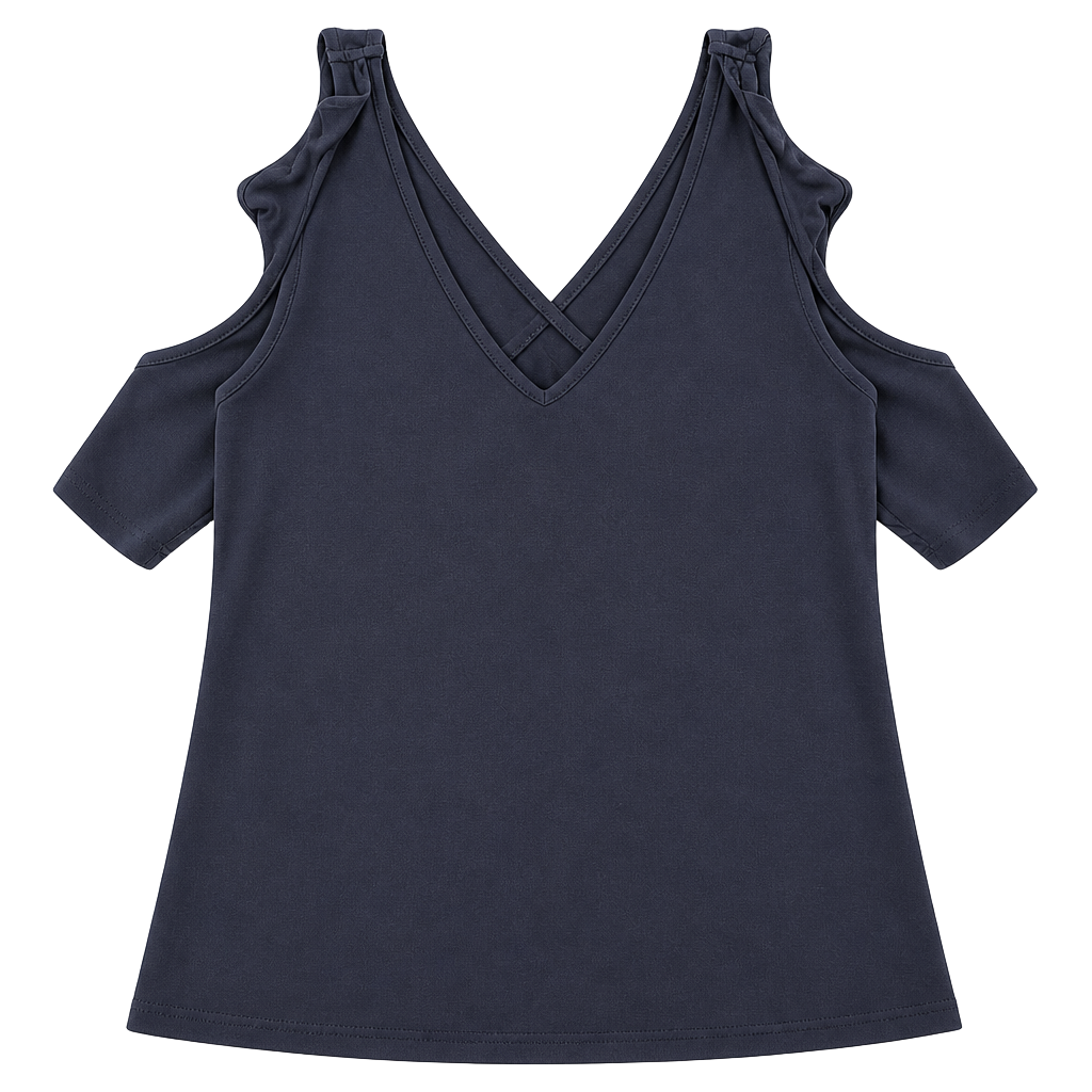 Banana Republic Ruffle Blouse Size S Navy Blue Cold Shoulder Top 1