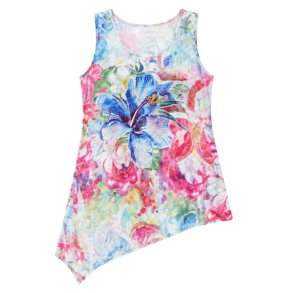 J-M Hawaii Floral Tank Top XL Multicolored Asymmetric 1