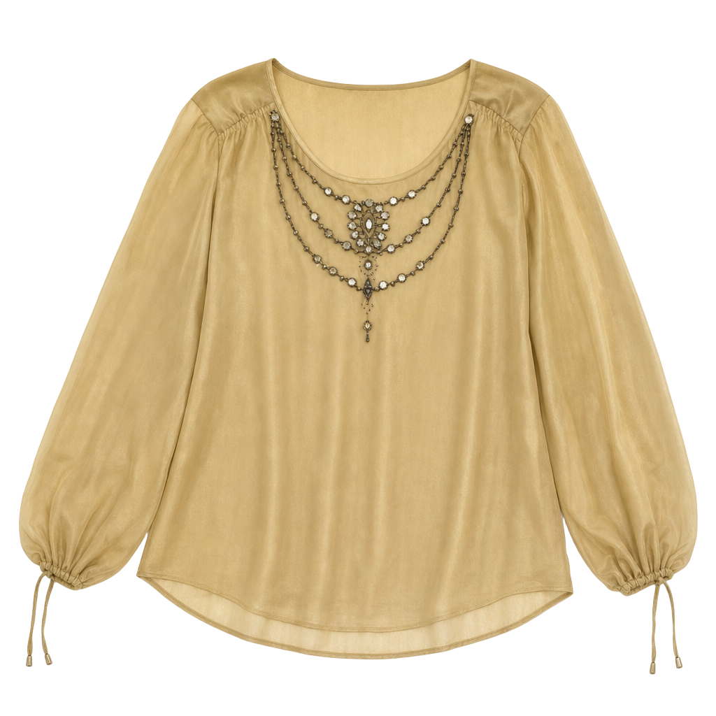 Monroe & Main Gold Sheer Beaded Tunic Blouse 1