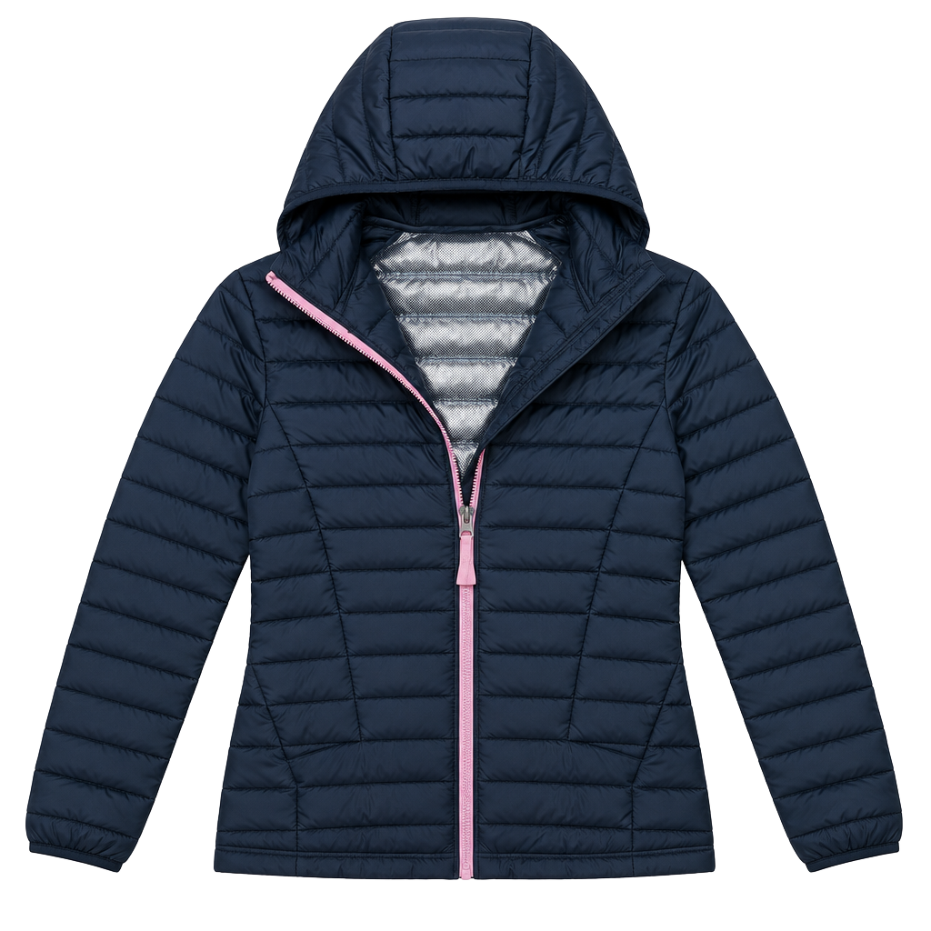 Columbia Powder Lite Hooded Jacket Size M 10/12 Black Pink Puffer 1