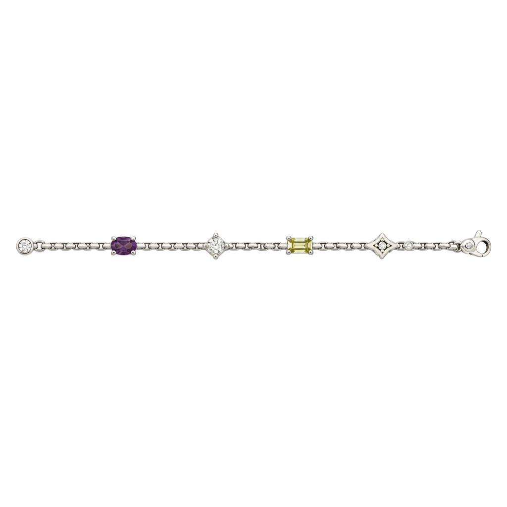 JAI Sterling Silver Multigemstone Station Bracelet 1