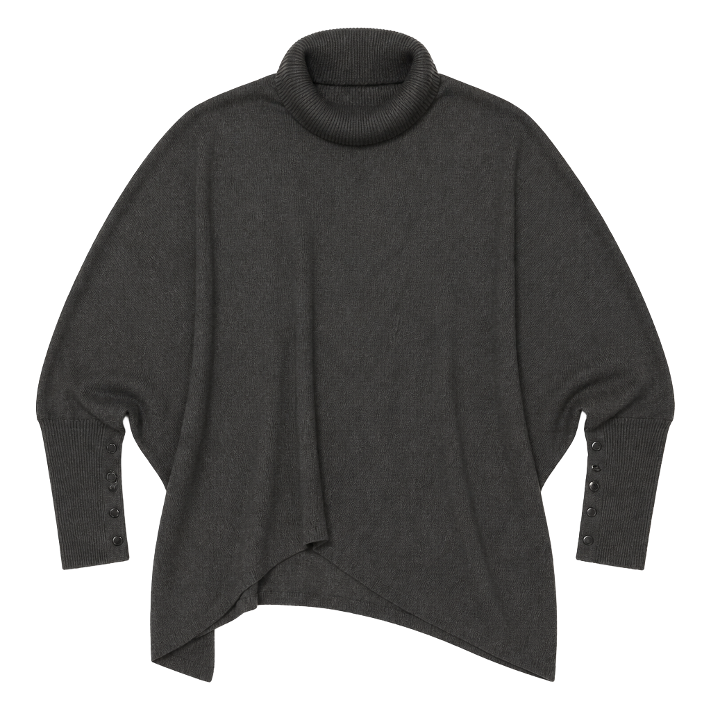 Alfani Turtleneck Cape Sweater Size XL Charcoal Grey Button Cuffs 1