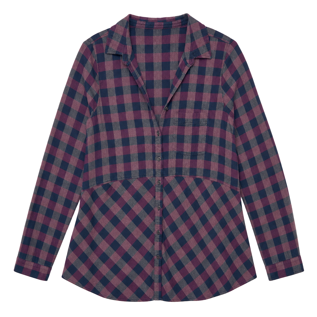 Maurices Women's Purple and Gray Buffalo Plaid Flannel Peplum Tunic Shirt 1