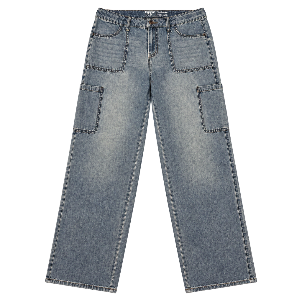 Hippie Girl High Rise Wide Leg Jeans Size 16 Blue Cargo 1