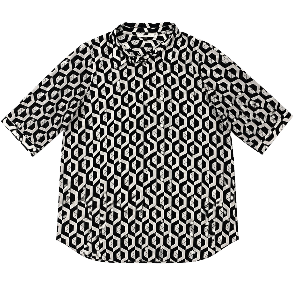 Rose & Olive Geometric Blouse Size 1X Black White Button Front 1