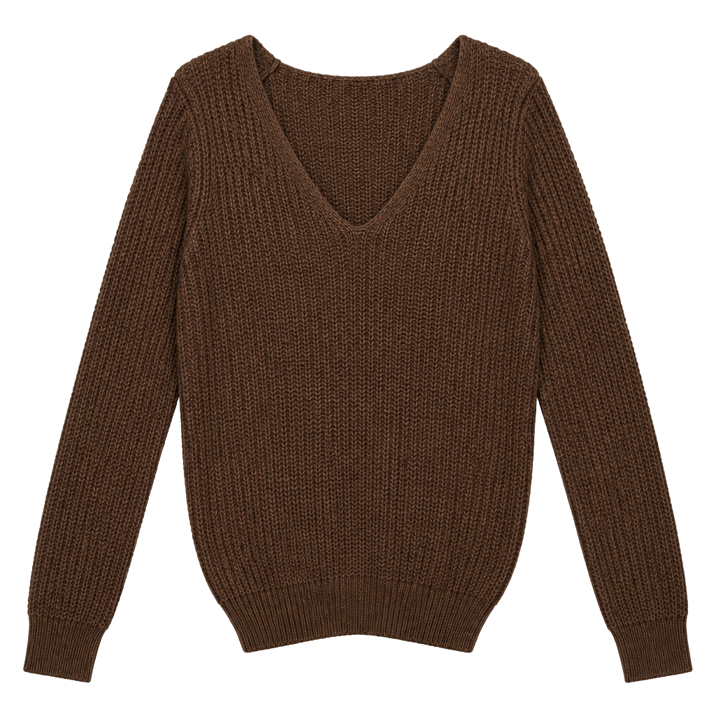 Love Tree Twist Knot Back Sweater Brown V-Neck Knit Pullover 1