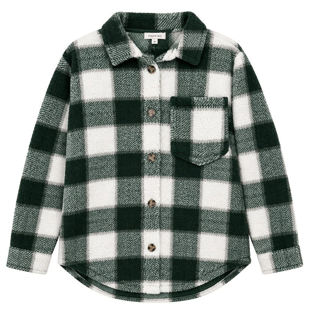 Como Blu Plaid Sherpa Shacket Green White 1