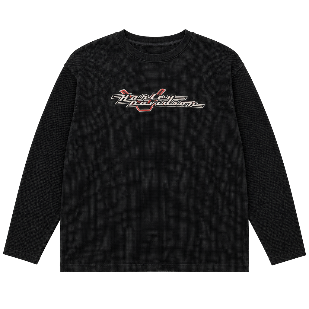Harley Davidson Thermal Long Sleeve Shirt Size L Black Embroidered logo 1