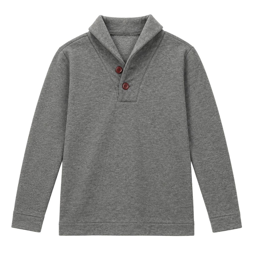 Coofandy Shawl Neck Pullover Sweatshirt Size L Gray Button Up 1