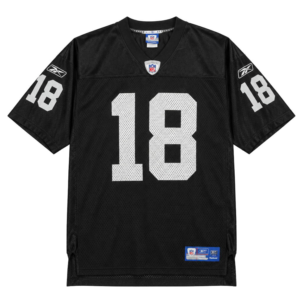 VTG Oakland Raiders Jersey Men's L NFL Football Randy Moss #18 Reebok On Field 1