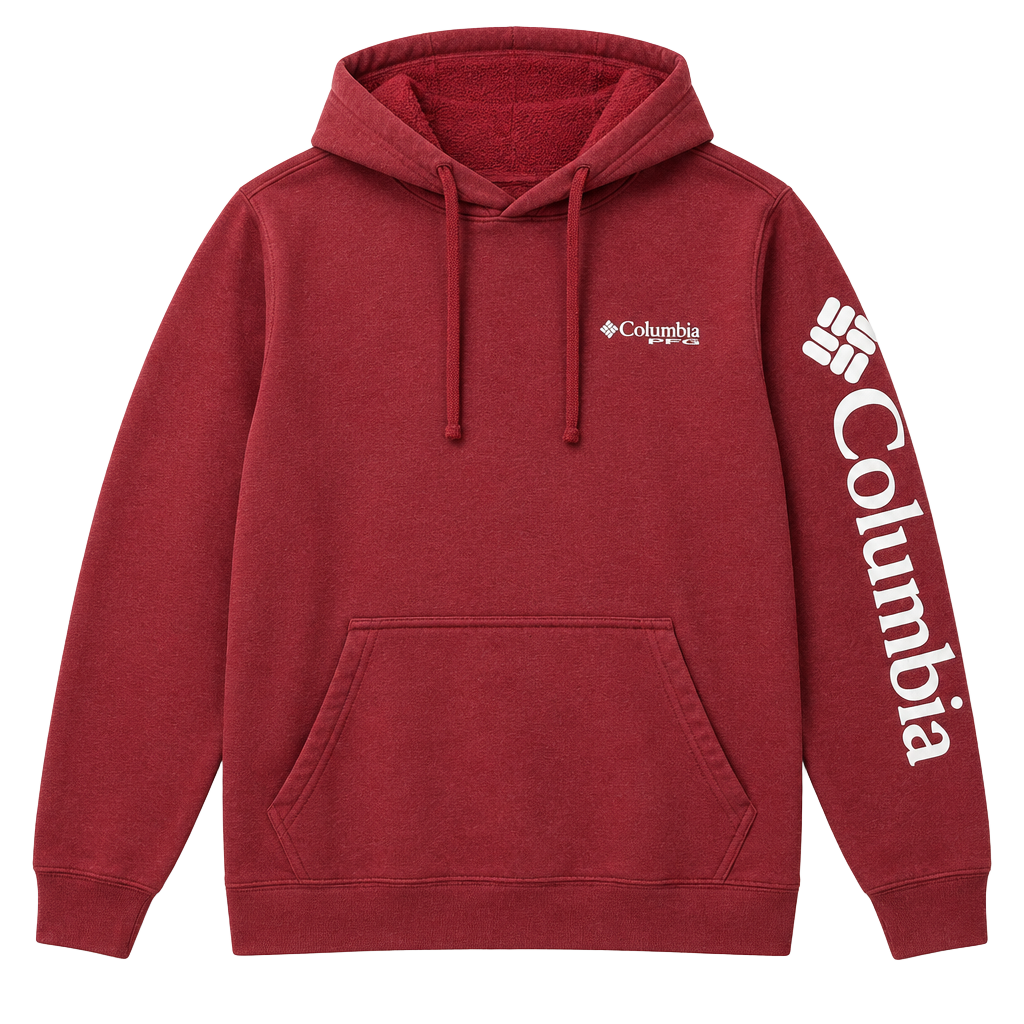 Columbia PFG Pullover Hoodie Size L Red Sleeve Logo 1