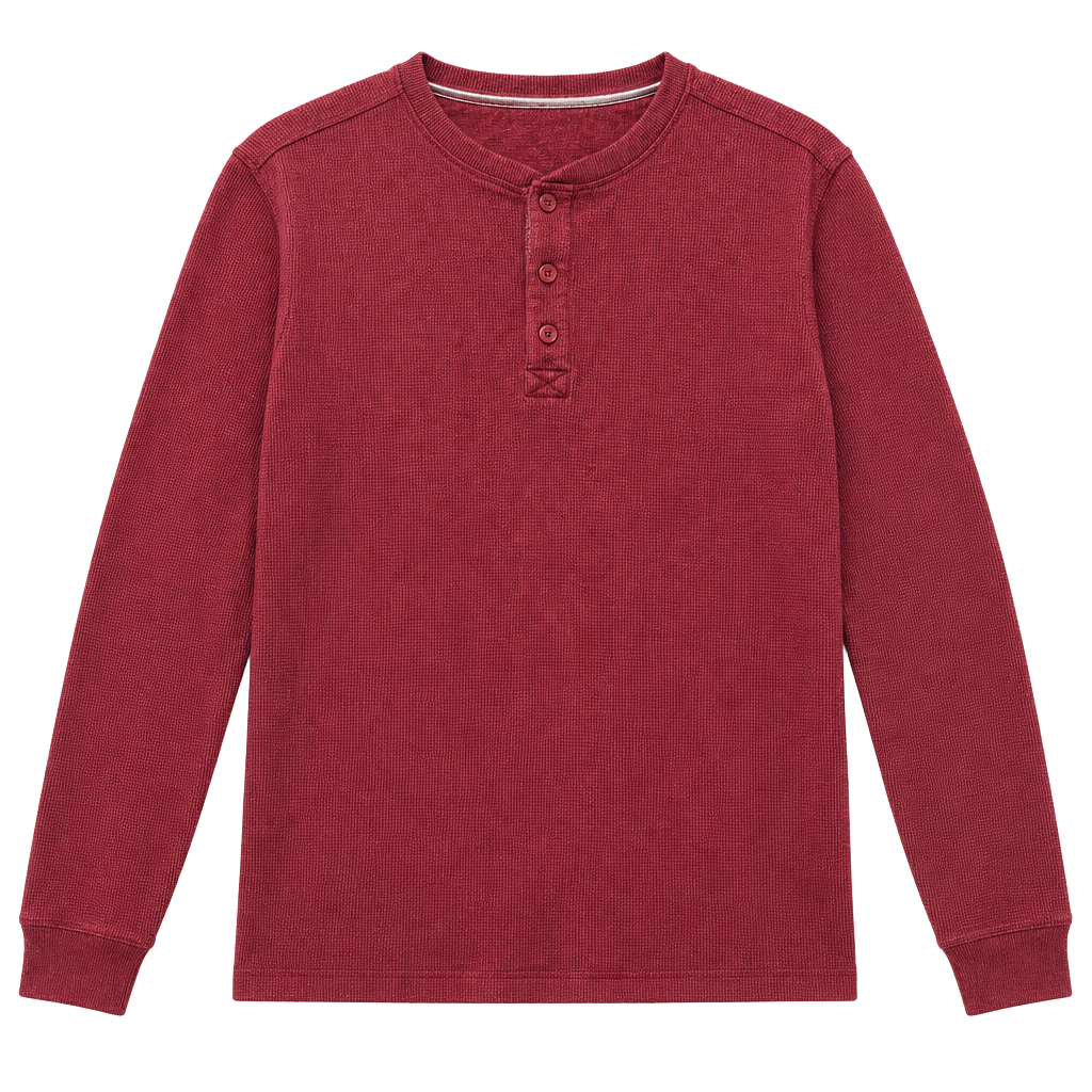Member's Mark Thermal Henley Size L Red Waffle Knit Long Sleeve Shirt 1