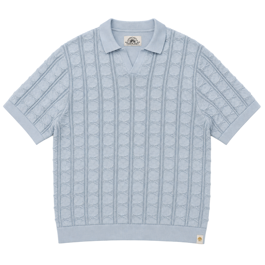 Free Planet Good Times & Sunny Days Light Blue Knit Johnny Collar Polo Shirt 1