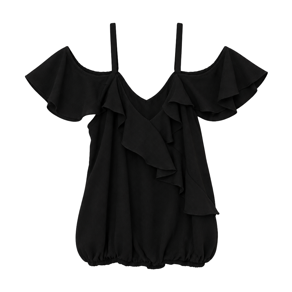 Crave Fame Cold Shoulder Blouse Size M Black Ruffle Top 1