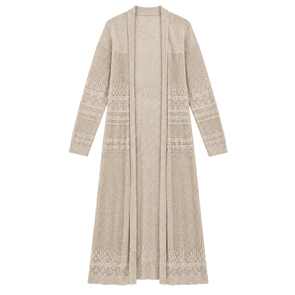 Beldini Open Front Long Cardigan Size 2X Beige Knit Duster 1