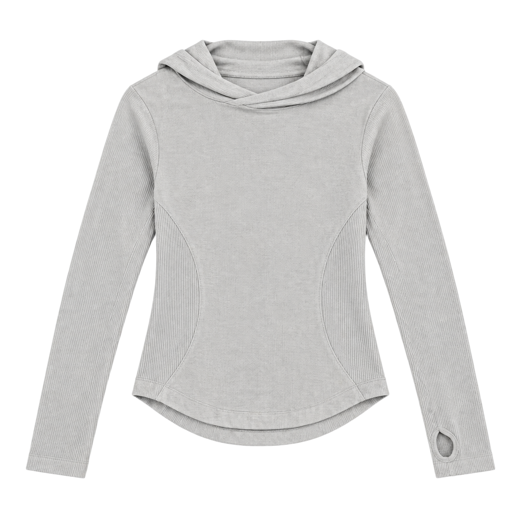 ZYIA Active Hooded Long Sleeve Size L Gray Thumbholes Pullover 1
