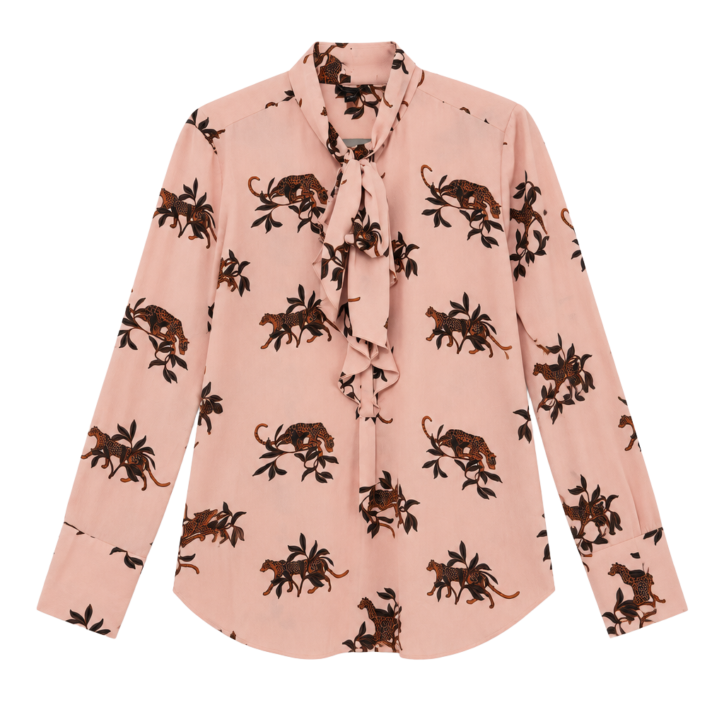Ann Taylor Leopard Tie Neck Blouse Size M Pink Long Sleeve 1
