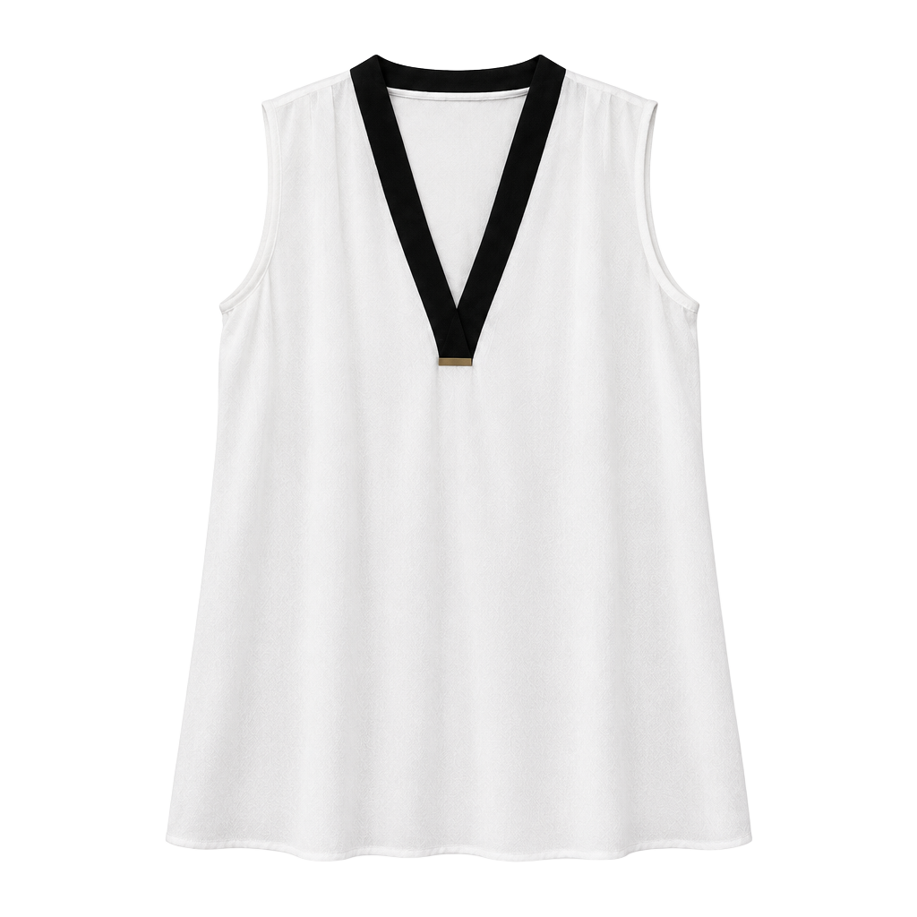 Calvin Klein Blouse White Black V-Neck Sleeveless 1