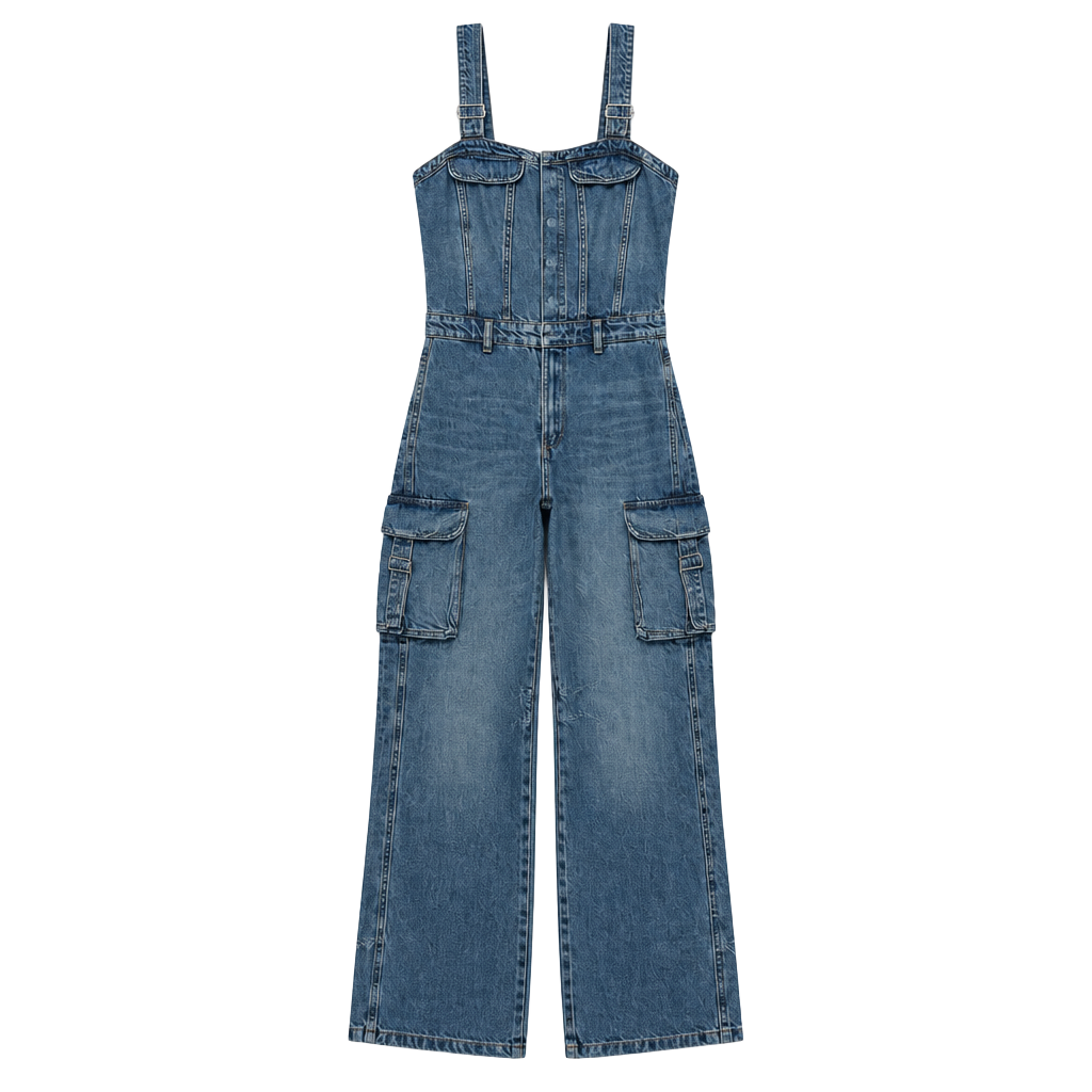 Zara Denim Jumpsuit Size M Blue Cargo Overalls 1