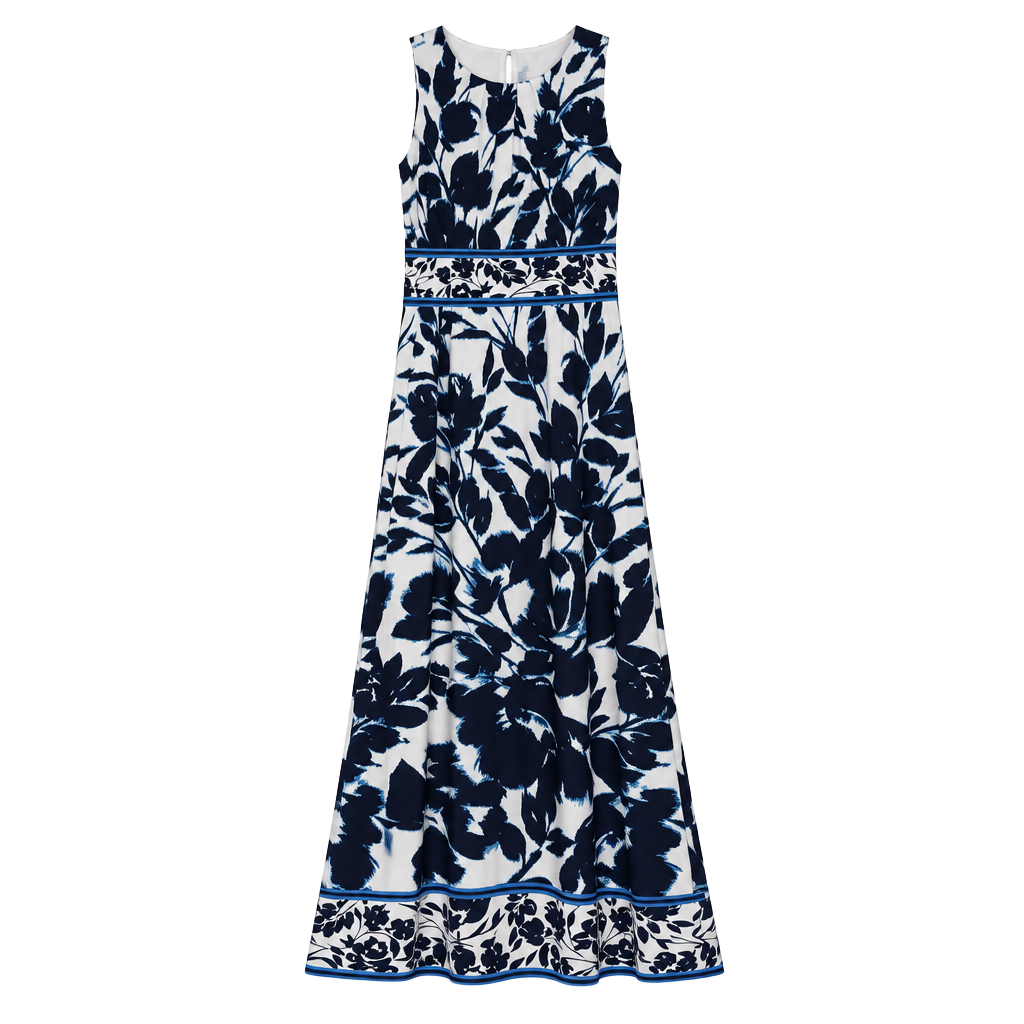 London Times Floral Maxi Dress Size 10 Blue White Sleeveless 1